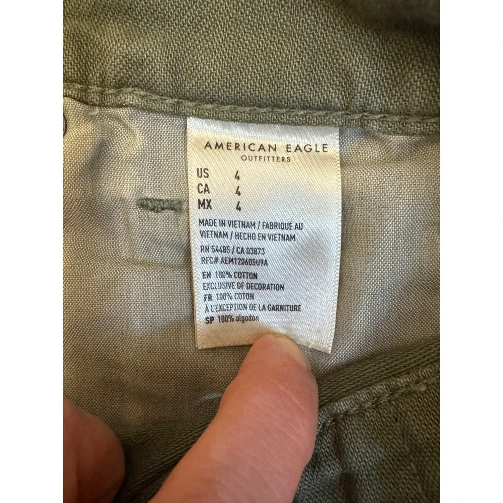 American Eagle Olive Green Distressed Denim‎ Shorts High Rise Cut Off Womens 4